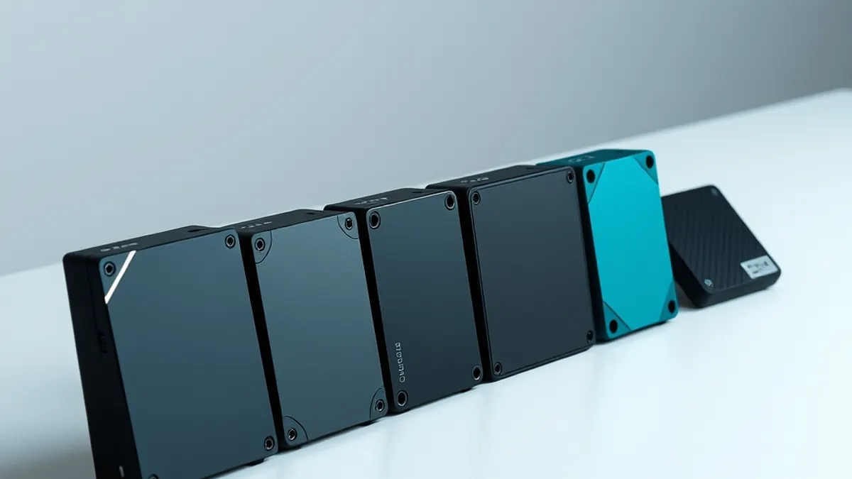 Gamme de disques durs externes Western Digital posés côte à côte